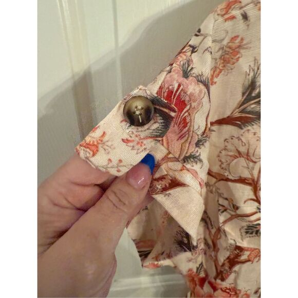 Saiph Lab Italy Beige & Rose Asian Inspired Linen Button Up Romper sz M EUC - Picture 2 of 9